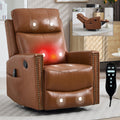 Genuine Leather Swivel Massage Recliner with Lumbar Heat