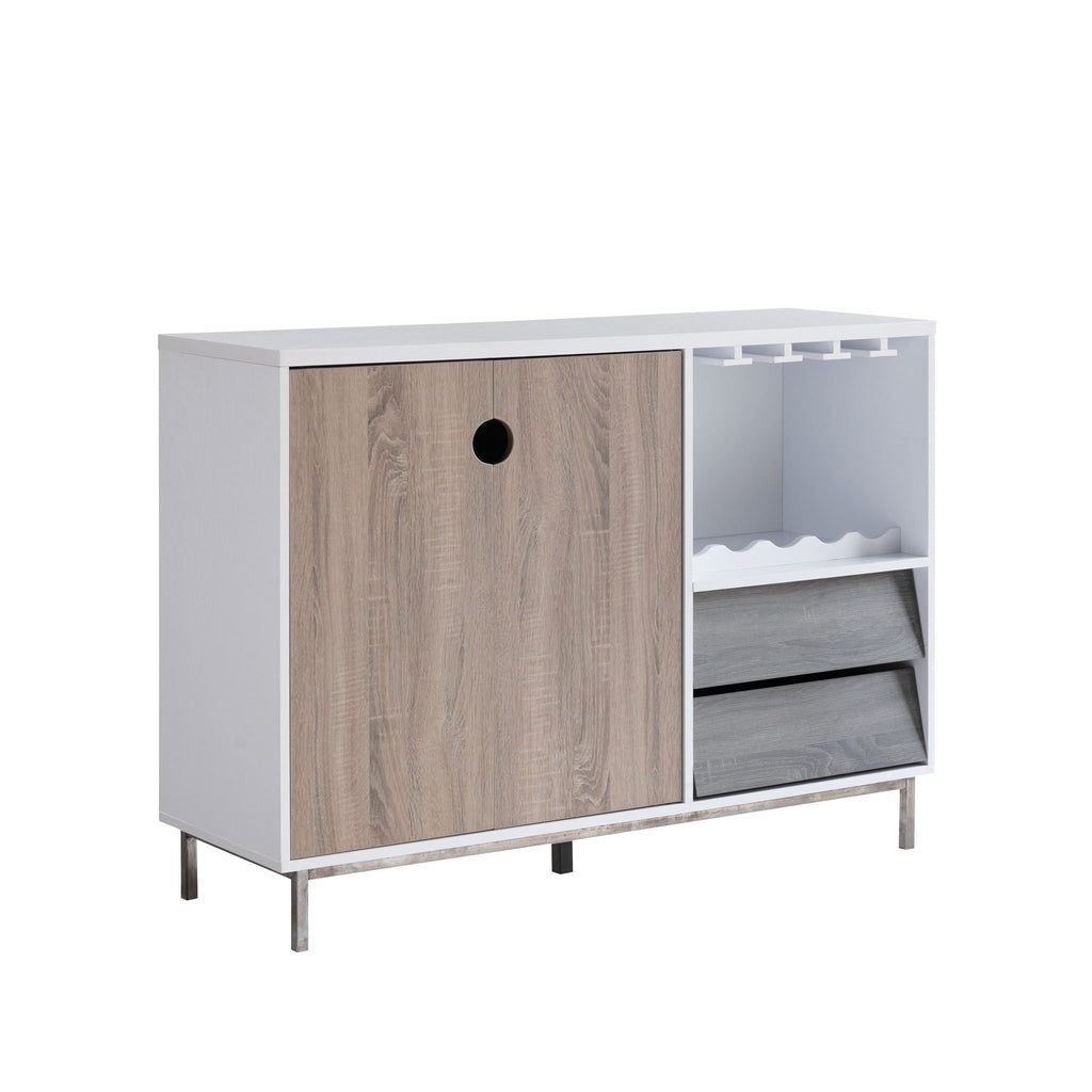 Wine Storage Cabinet with Drawers | White & Dark Taupe