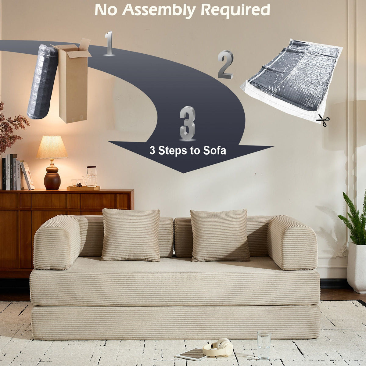 Convertible Floor Sleeper Sofa with Cylindrical Pillow