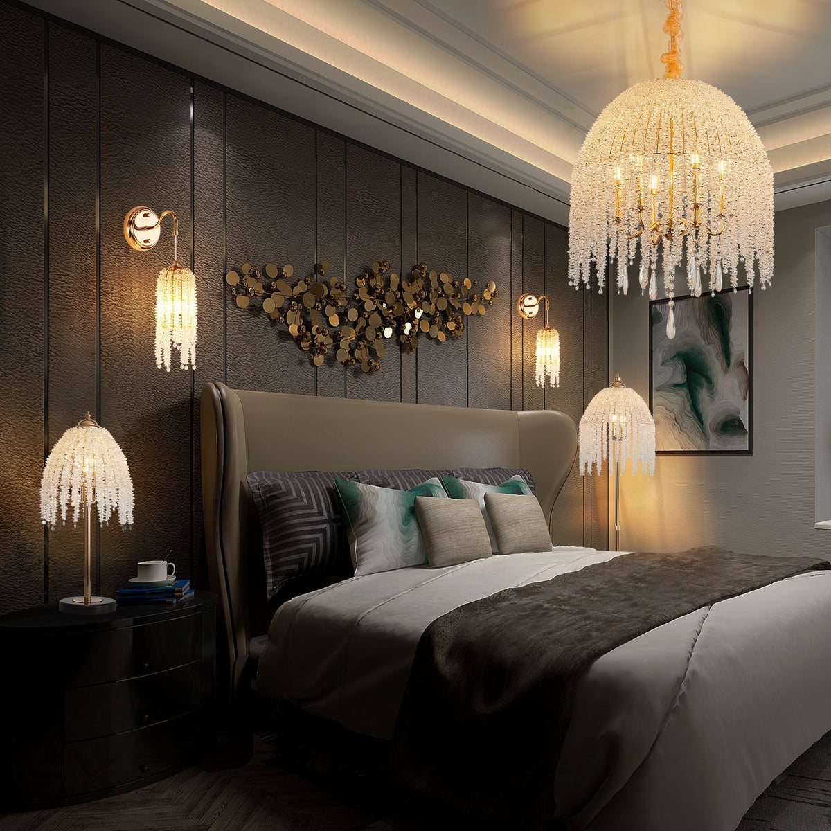 Gold Waterfall Beaded Floor Lamp