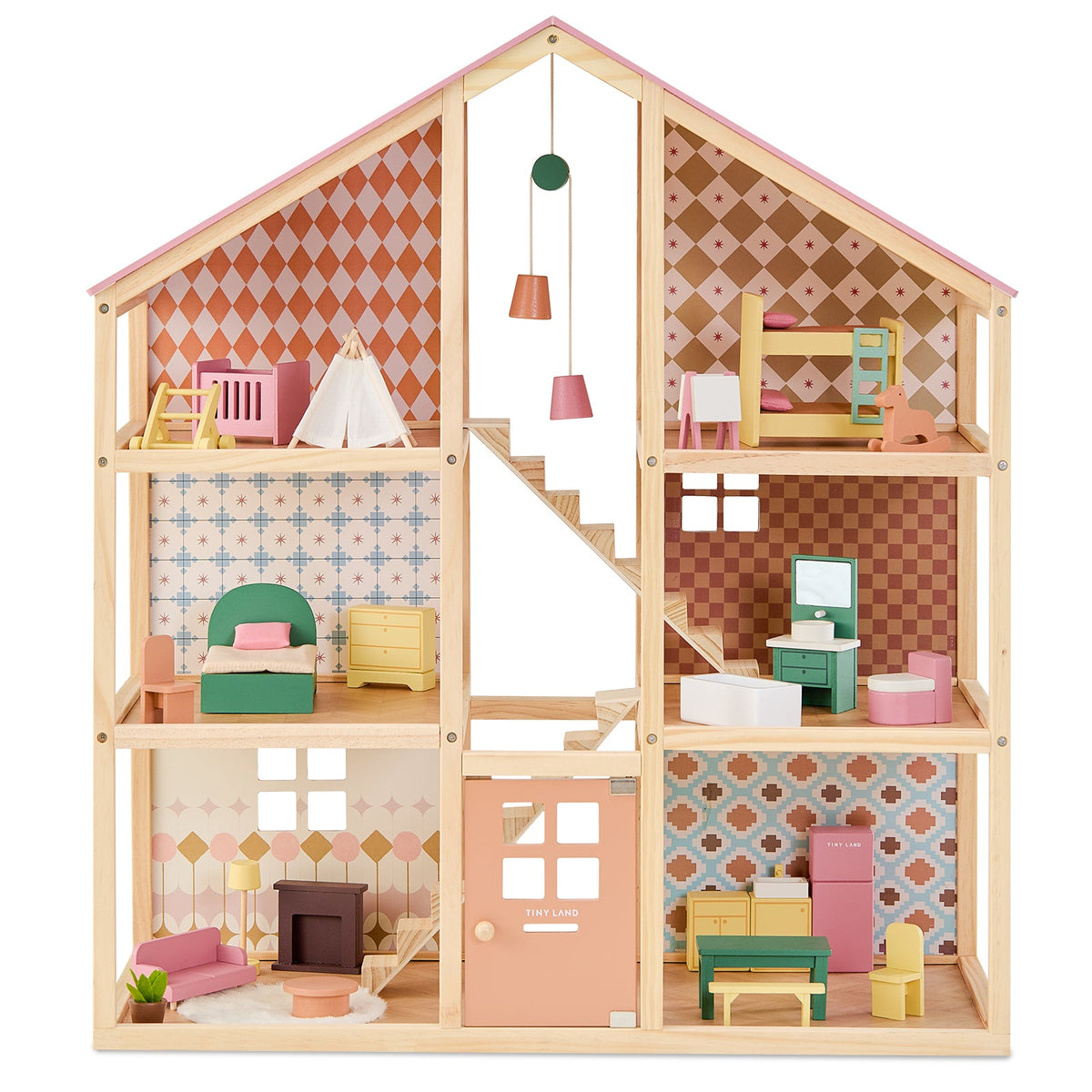 Tiny Land® Sweetwood Wooden Dollhouse with 30 Furniture Pieces