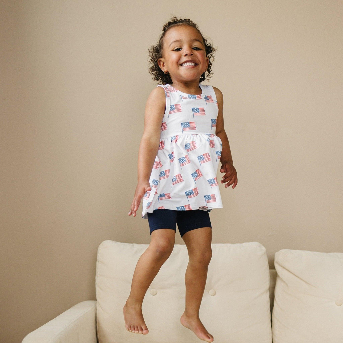 Flag Print Bamboo Peplum Top & Bike Shorts