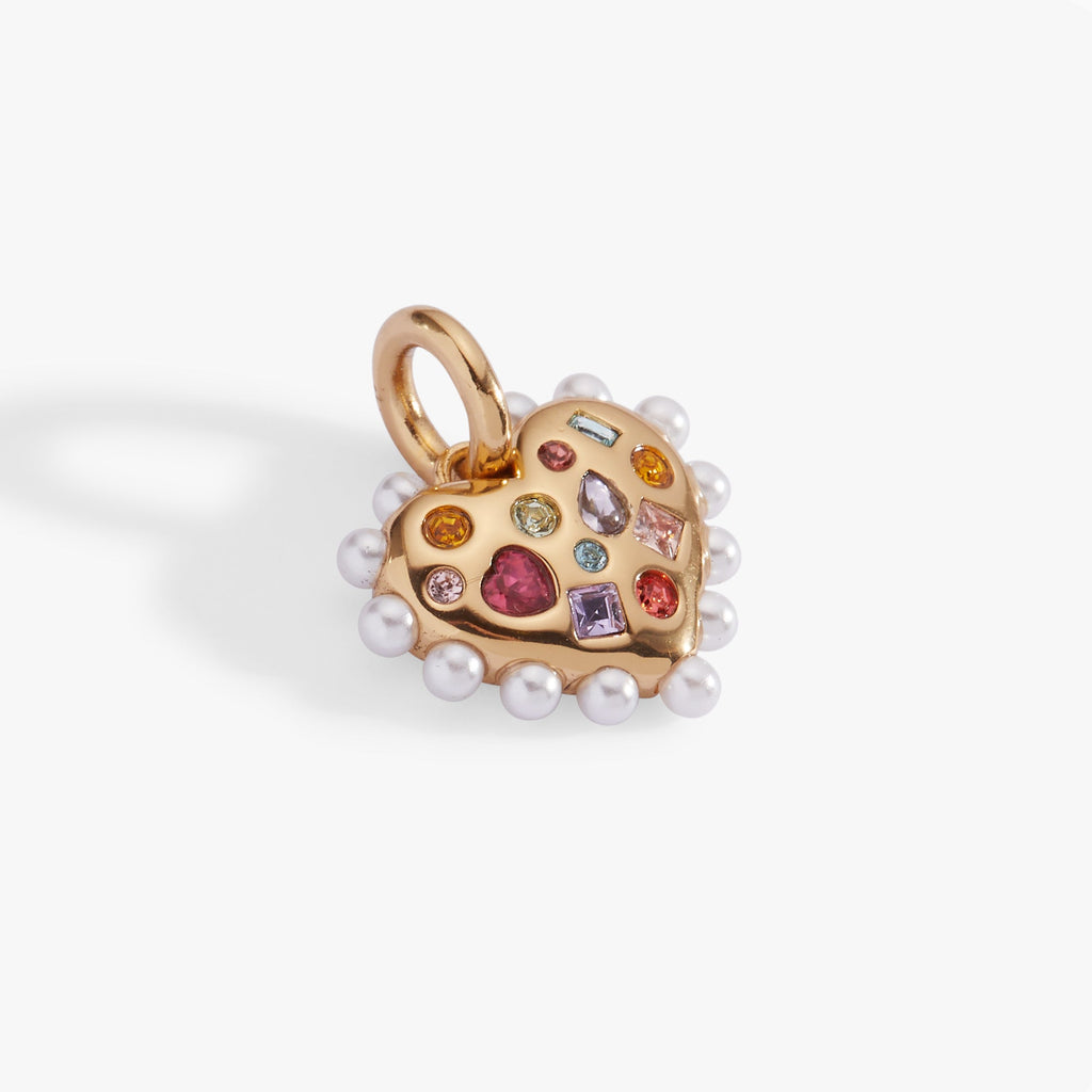 Puffy Heart Gemstone And Pearl Charm