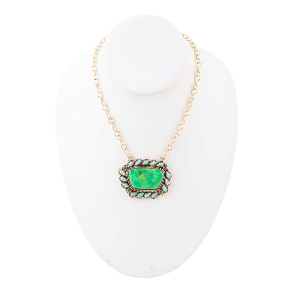 Legacy Lime Green and Blue Turquoise Golden Pendant Necklace