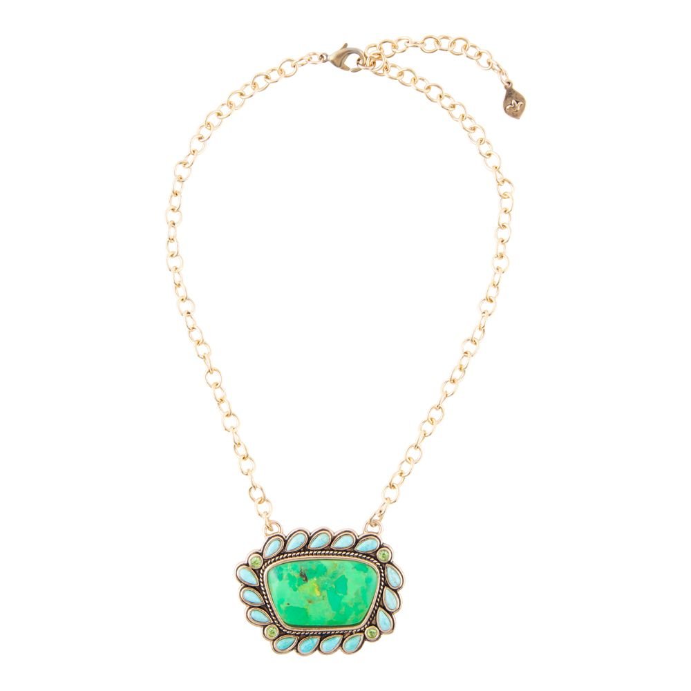 Legacy Lime Green and Blue Turquoise Golden Pendant Necklace