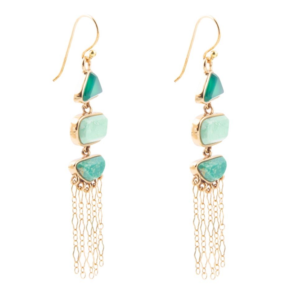 Green Multi Stone Golden Drop Earrings