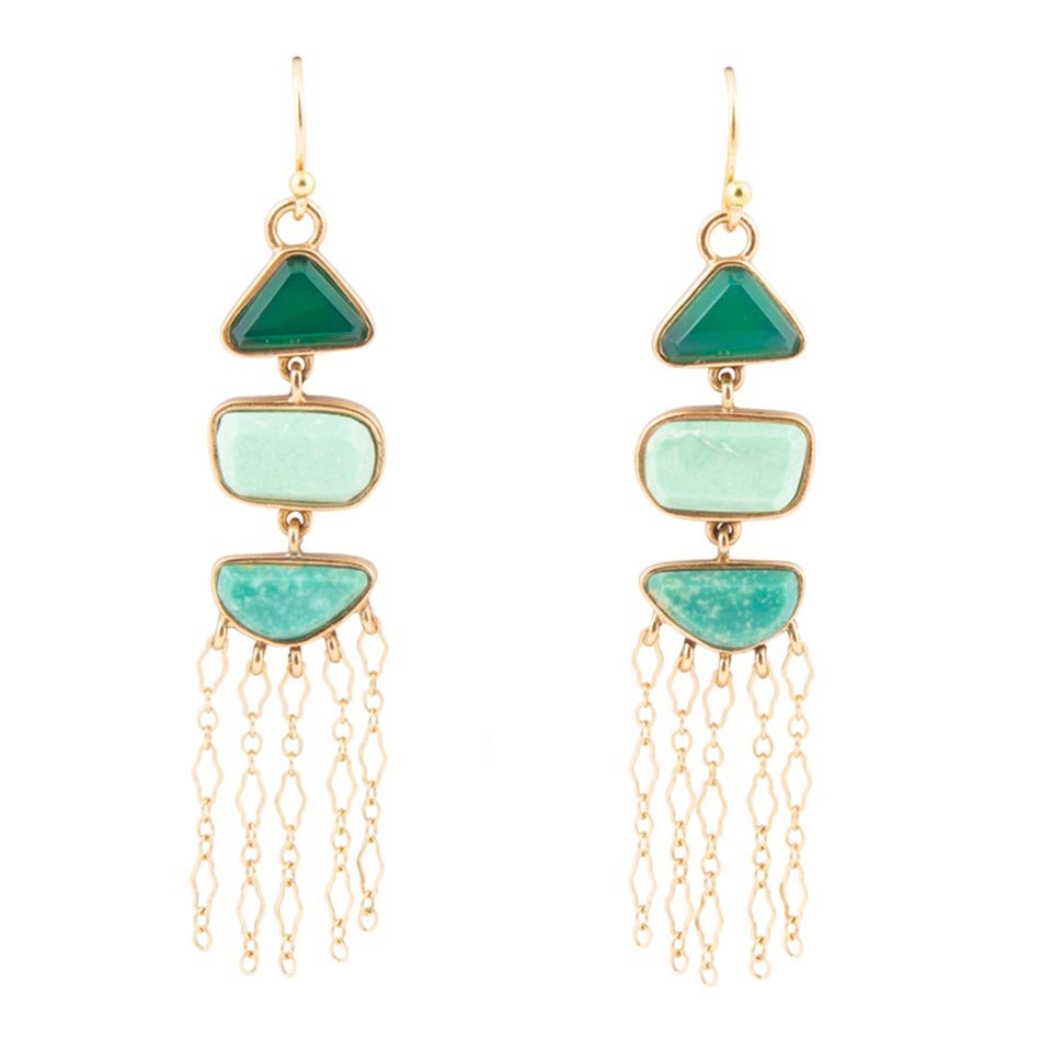 Green Multi Stone Golden Drop Earrings
