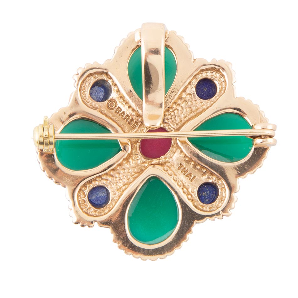 Green Onyx Mixed Stone Golden Brooche