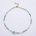 Amazonite & Shell Pearl Gemstone Necklace | Adjustable 16–18 in