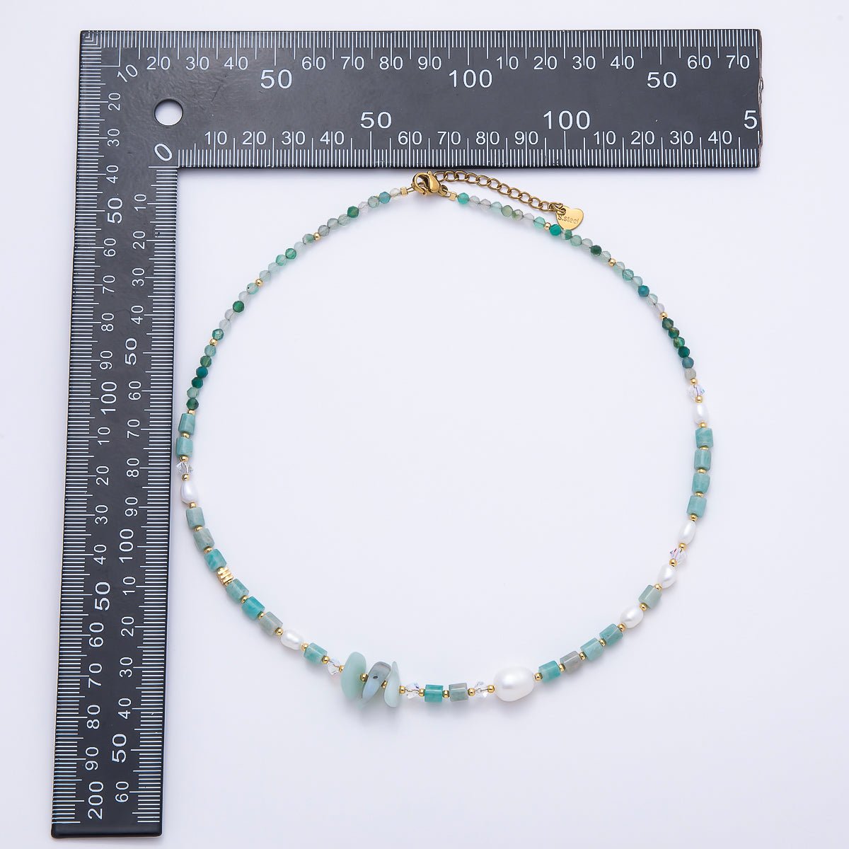 Amazonite & Shell Pearl Gemstone Necklace | Adjustable 16–18 in