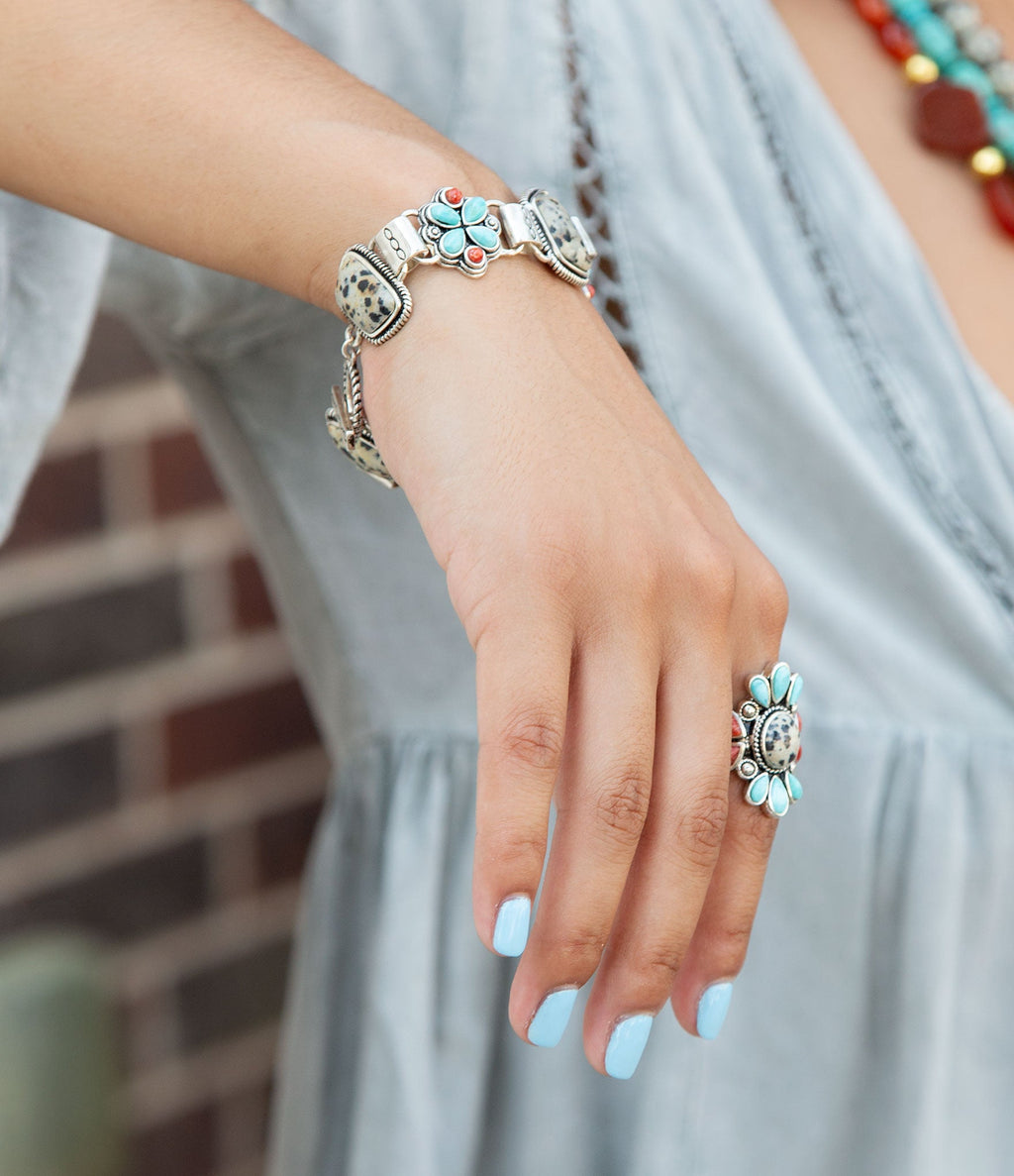 Legacy Blue Turquoise and Dalmatian Jasper Golden Bracelet