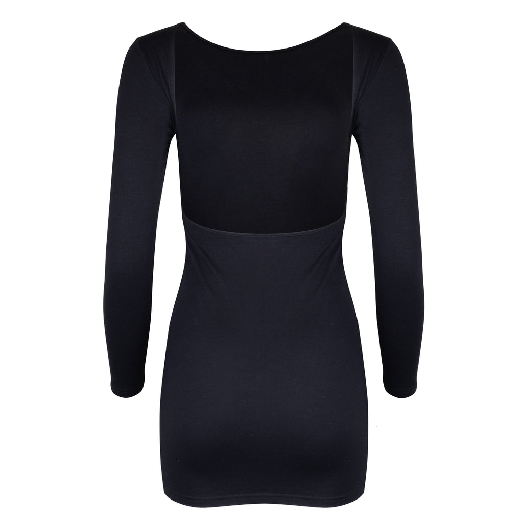 Jenna Organic Cotton Long-Sleeve Open-Back Mini Dress - Black