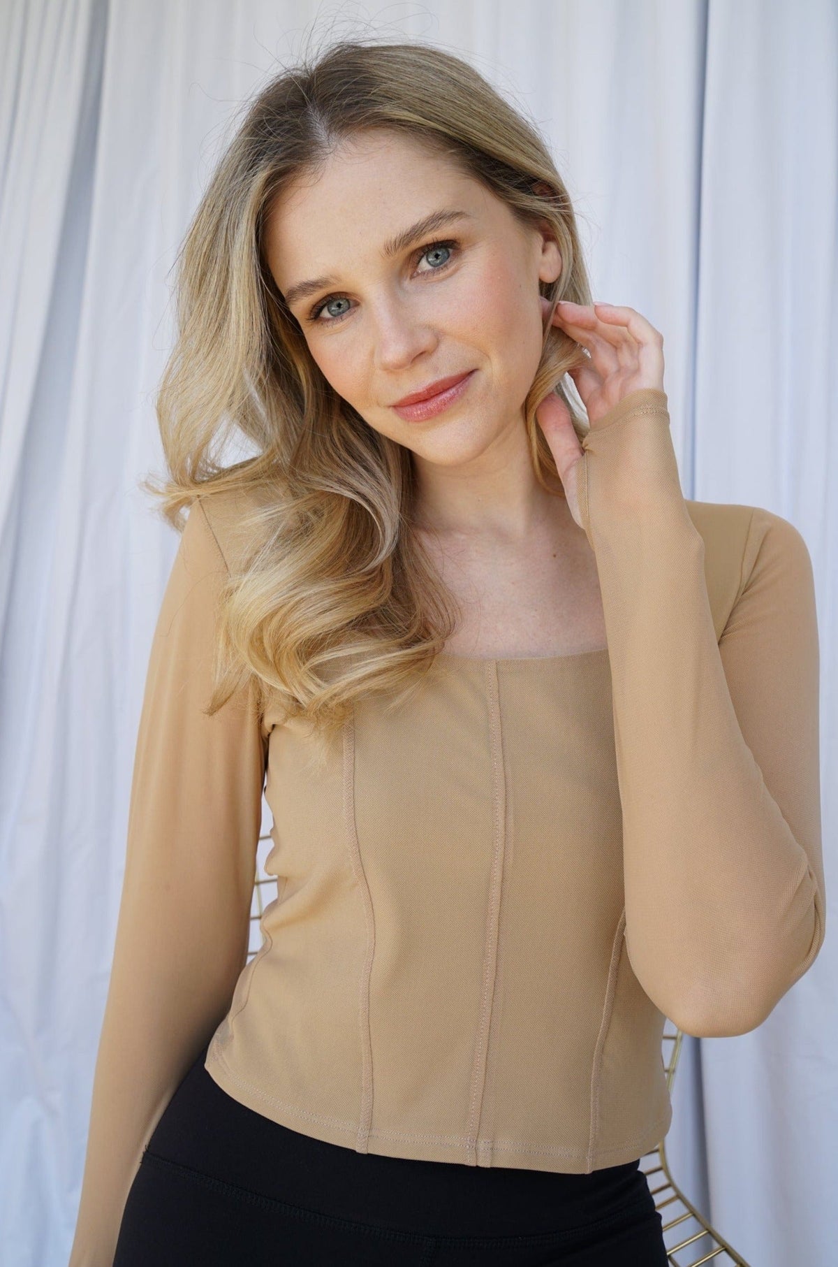 Hailey Mesh & Organic Cotton Long-Sleeve Top