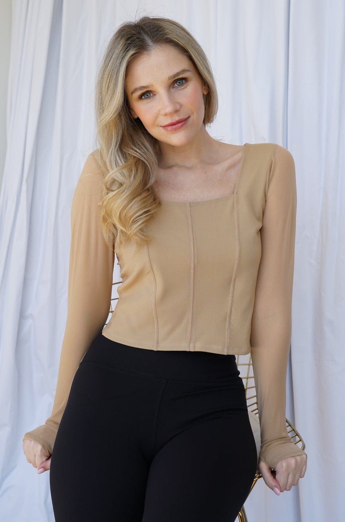 Hailey Mesh & Organic Cotton Long-Sleeve Top
