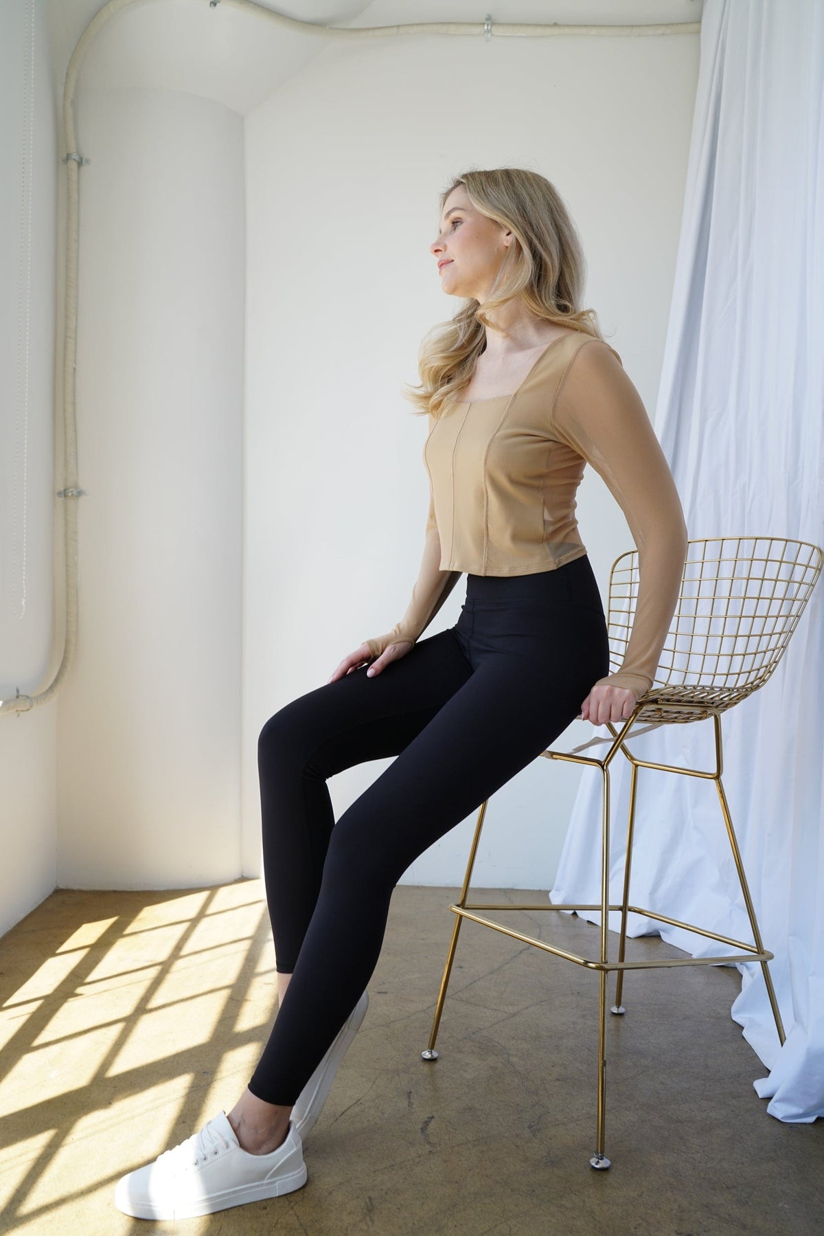 Hailey Mesh & Organic Cotton Long-Sleeve Top