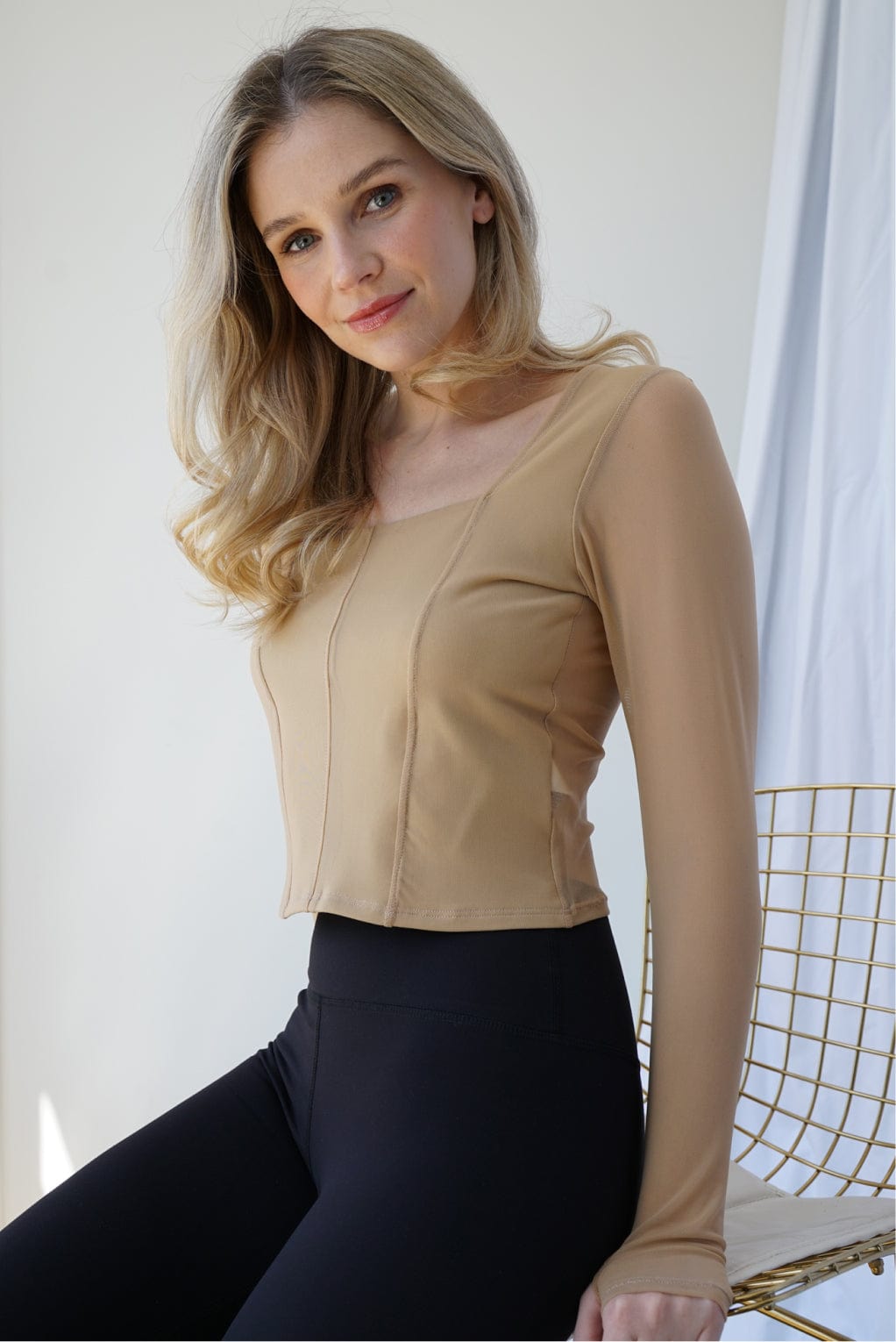 Hailey Mesh & Organic Cotton Long-Sleeve Top