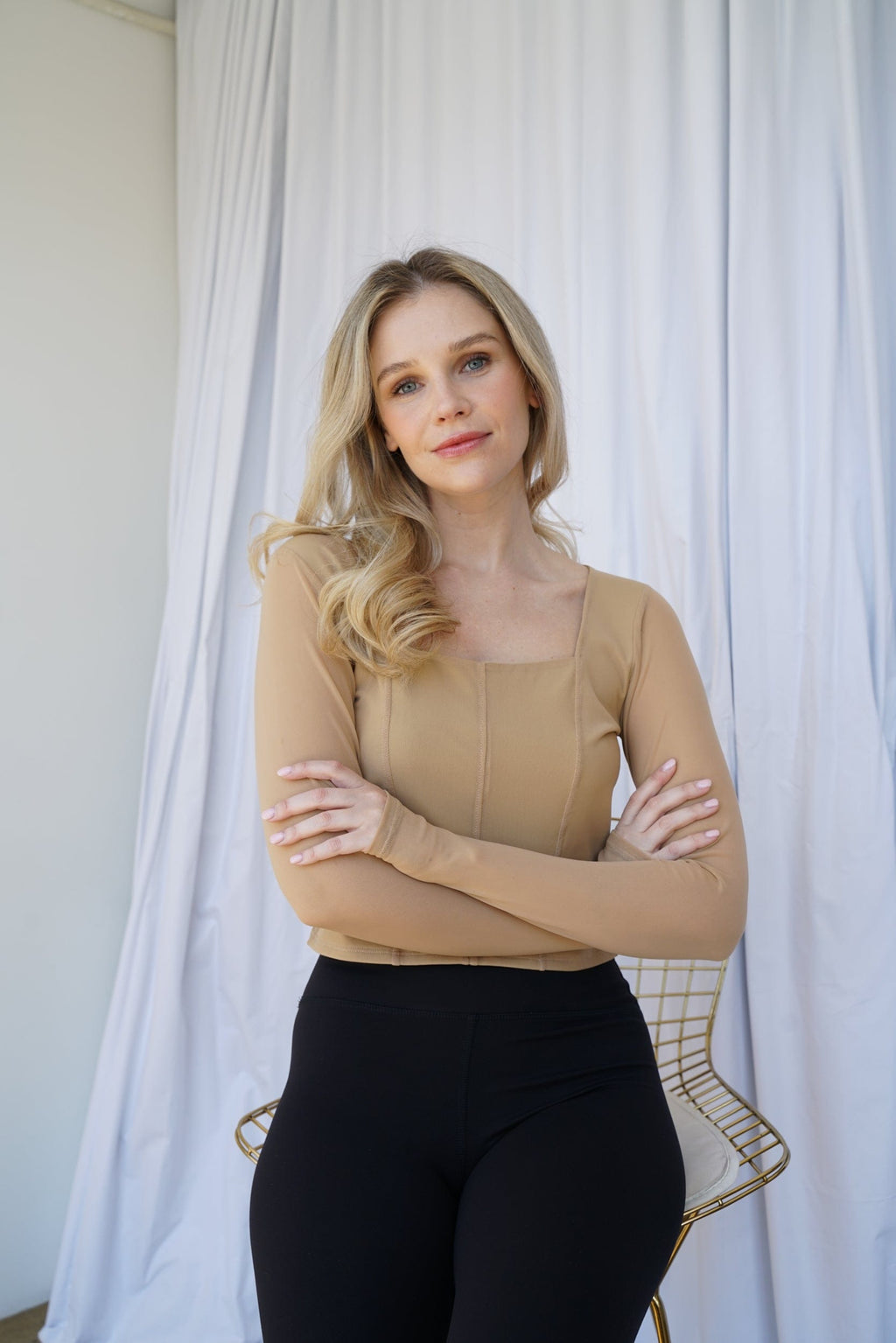 Hailey Mesh & Organic Cotton Long-Sleeve Top