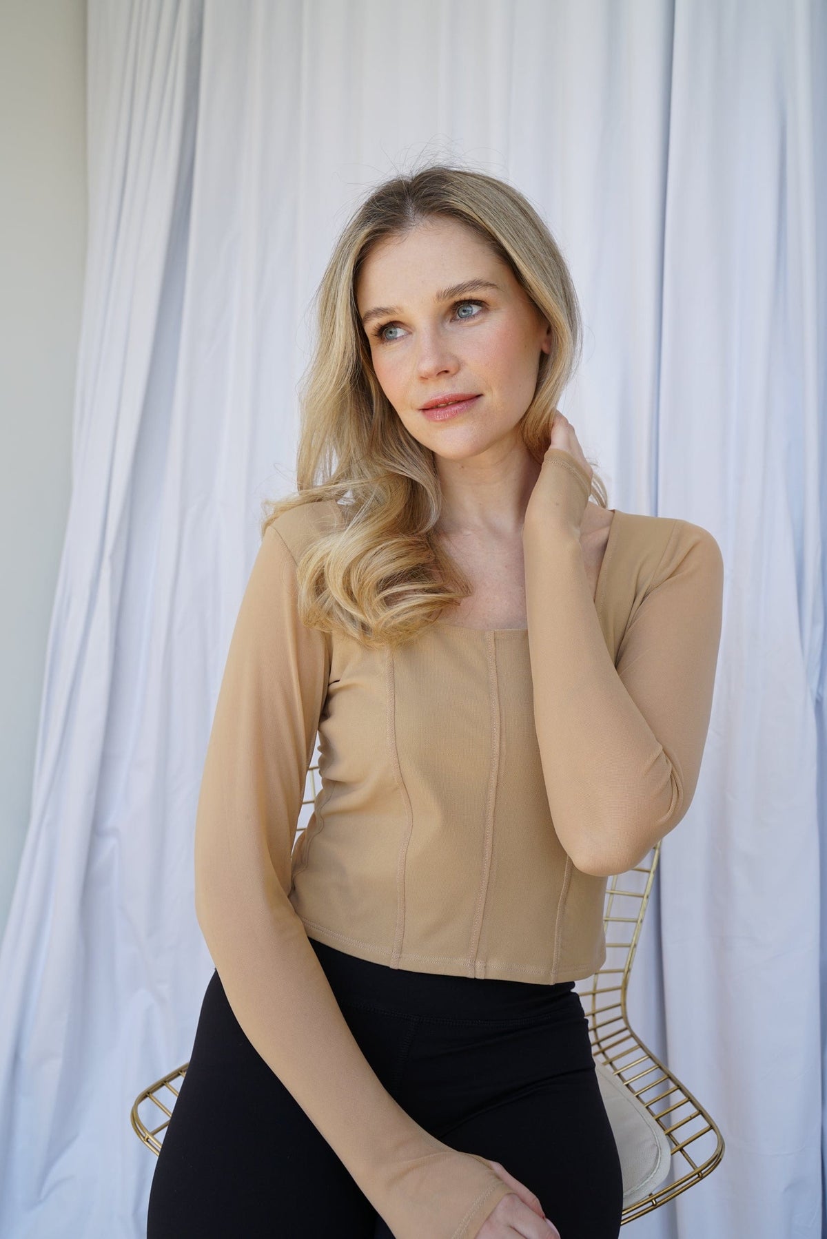 Hailey Mesh & Organic Cotton Long-Sleeve Top