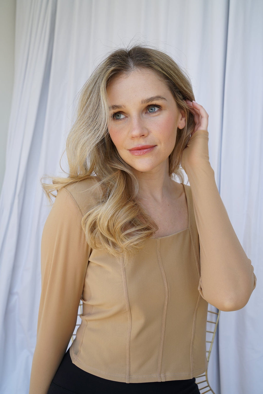 Hailey Mesh & Organic Cotton Long-Sleeve Top