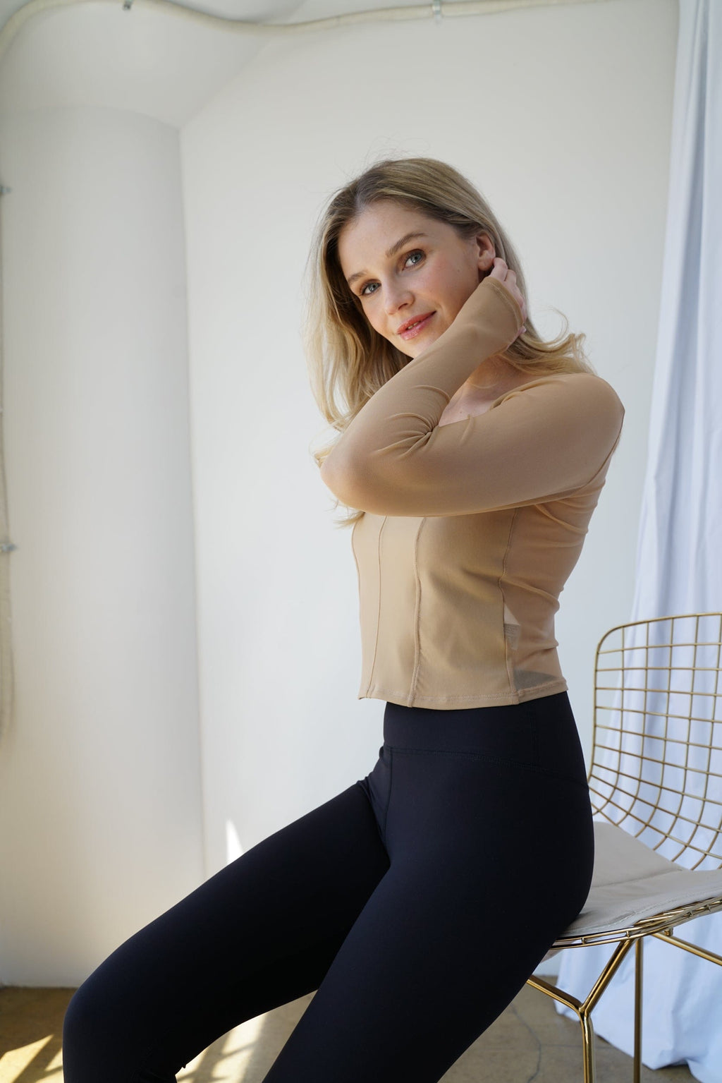 Hailey Mesh & Organic Cotton Long-Sleeve Top