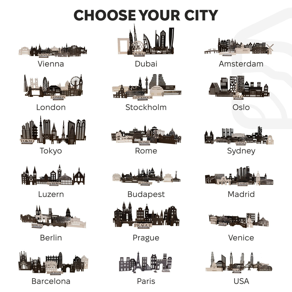 Wooden Travel Decor Memory City – USA Buildings