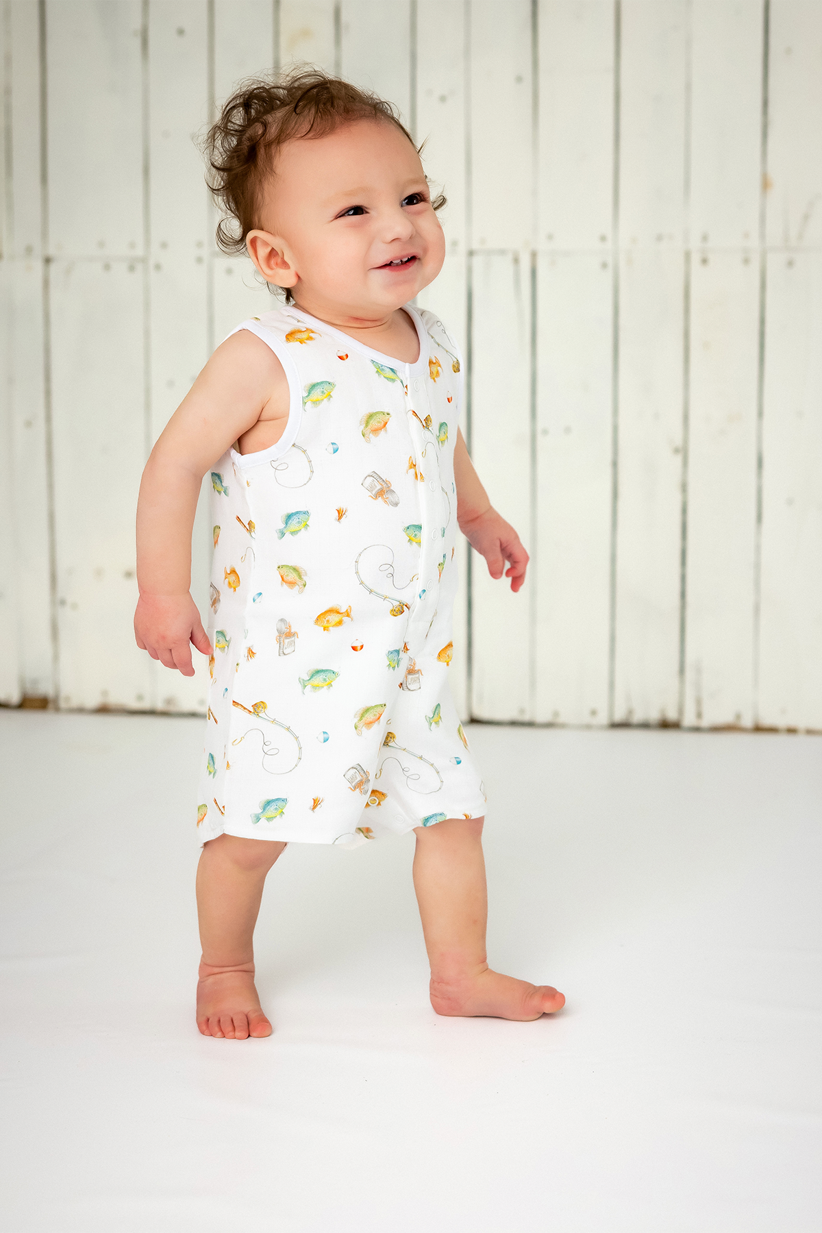 Gone Fishing Organic Muslin Baby Shortalls