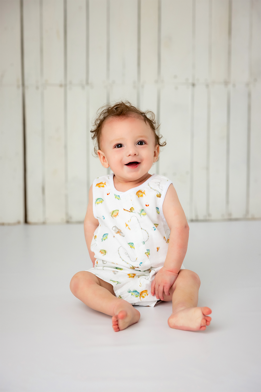 Gone Fishing Organic Muslin Baby Shortalls