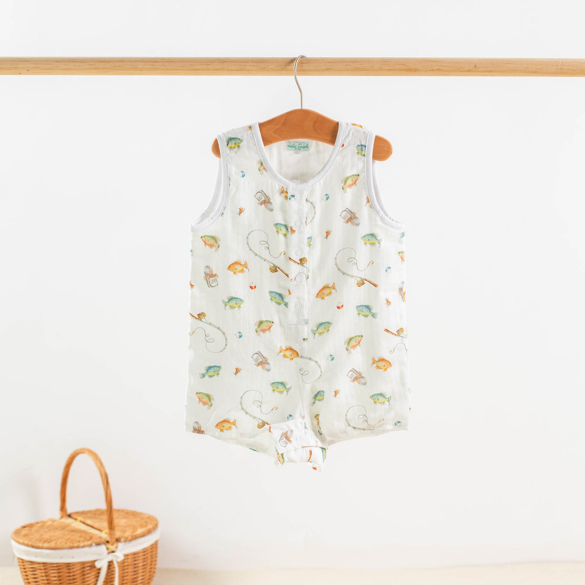 Gone Fishing Organic Muslin Baby Shortalls