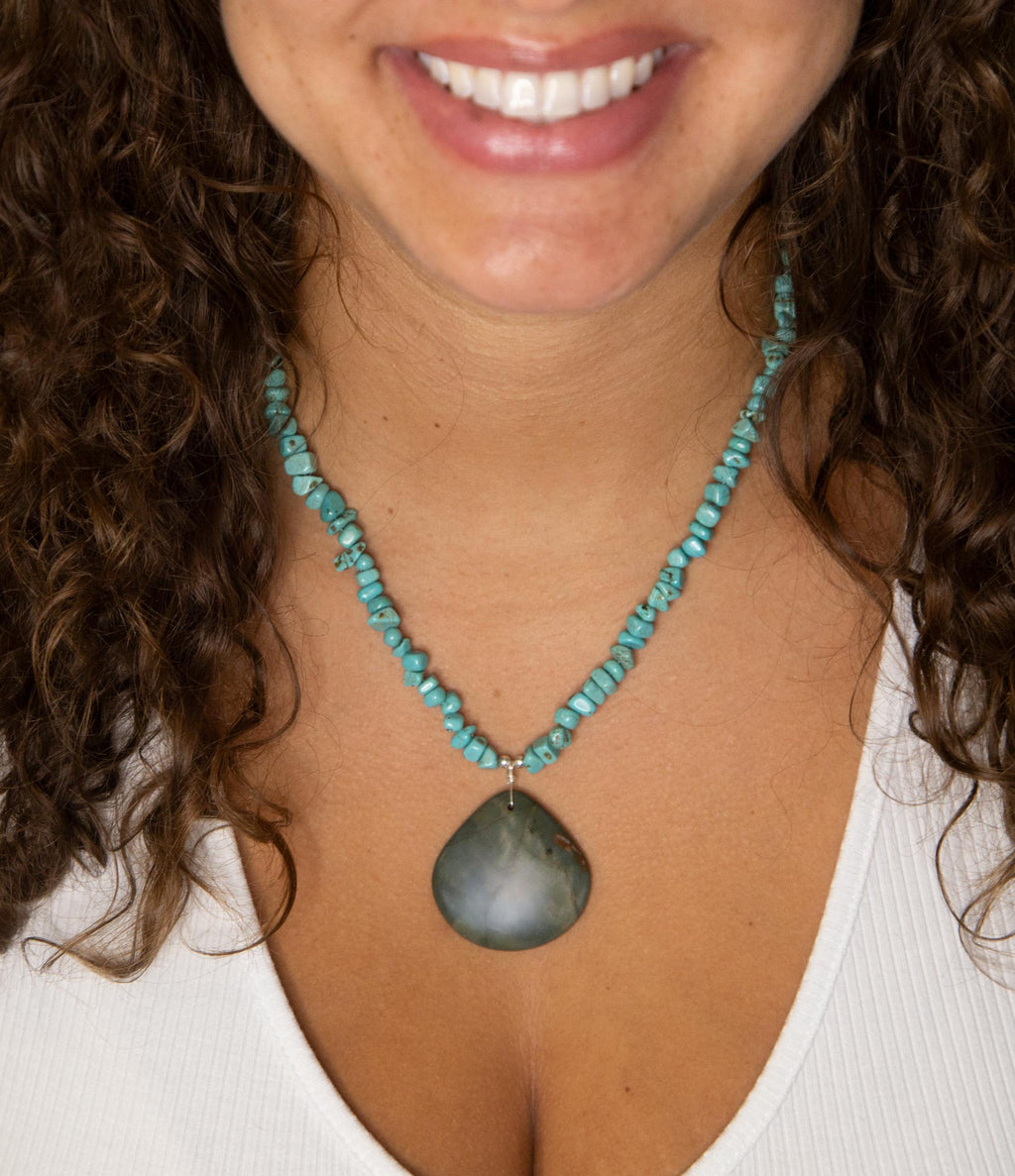 Pueblo Blue Turquoise Magnesite and Jasper Sterling Silver Necklace