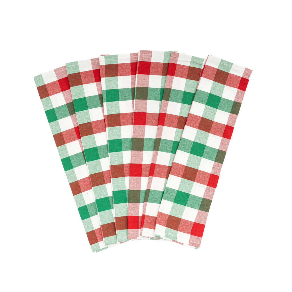 100% Organic Cotton Plaid Kitchen Towels | Set of 6 | 20”×28” | Chemical-Free