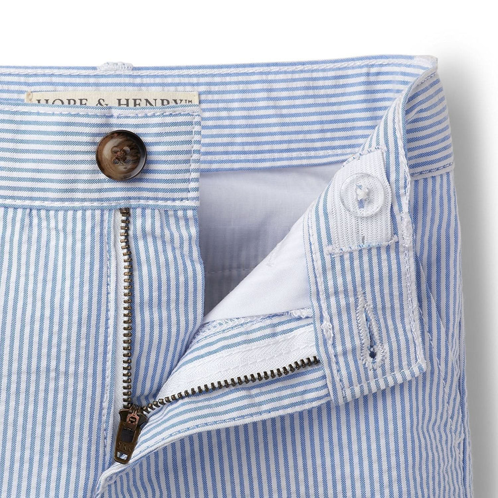 Boys’ Organic Cotton Seersucker Shorts – Blue Stripe