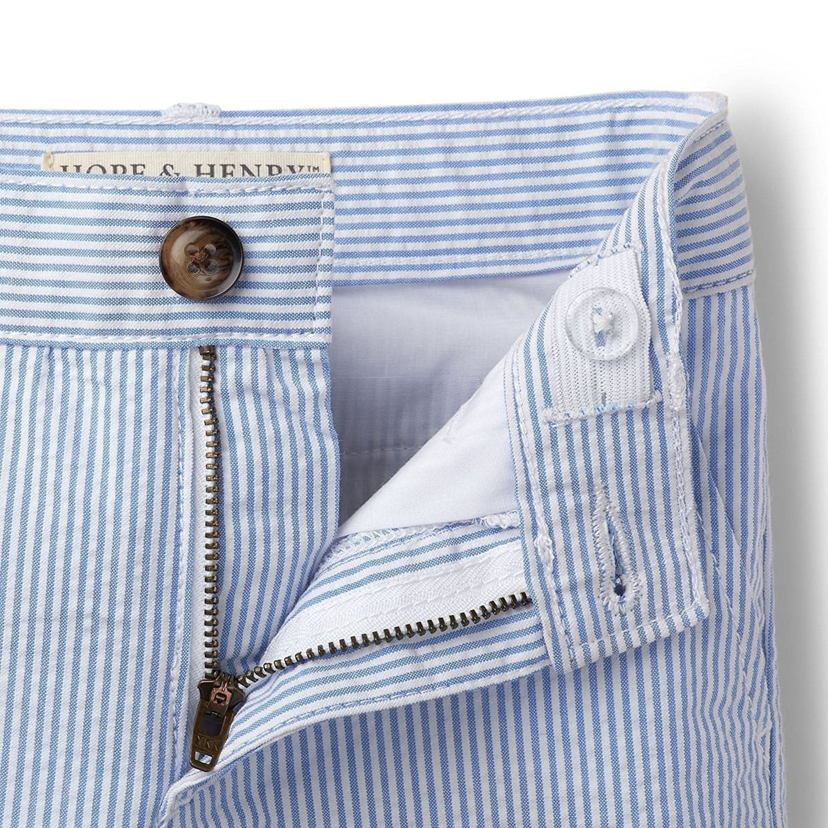 Boys’ Organic Cotton Seersucker Shorts – Blue Stripe