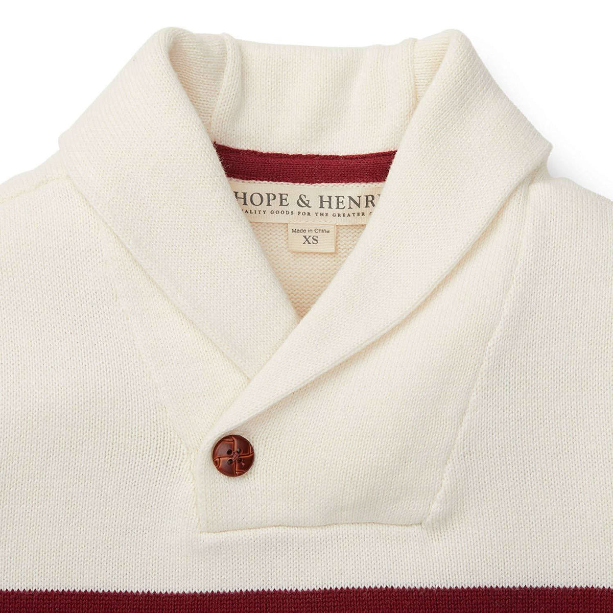 Boys’ Organic Cotton Shawl-Collar Sweater – Ivory Stripe
