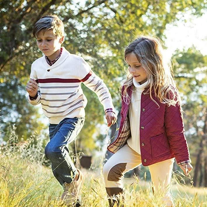 Boys’ Organic Cotton Shawl-Collar Sweater – Ivory Stripe