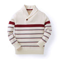 Boys’ Organic Cotton Shawl-Collar Sweater – Ivory Stripe