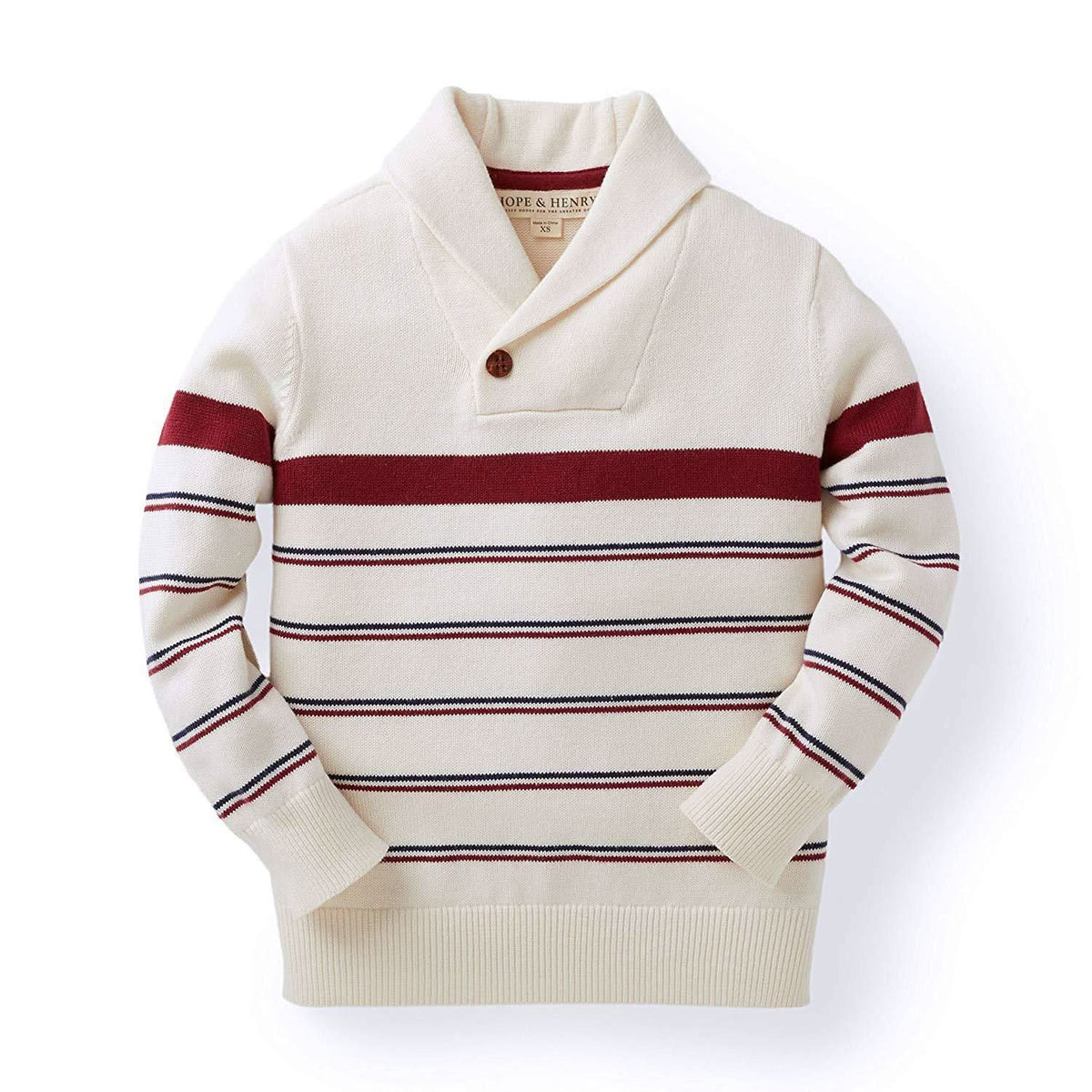 Boys’ Organic Cotton Shawl-Collar Sweater – Ivory Stripe