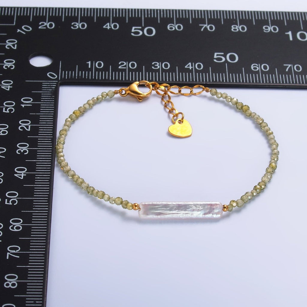 Stainless Steel Biwa Freshwater Pearl Multifaceted Crystal Gemstone 7 Inch Bracelet | WA-3131