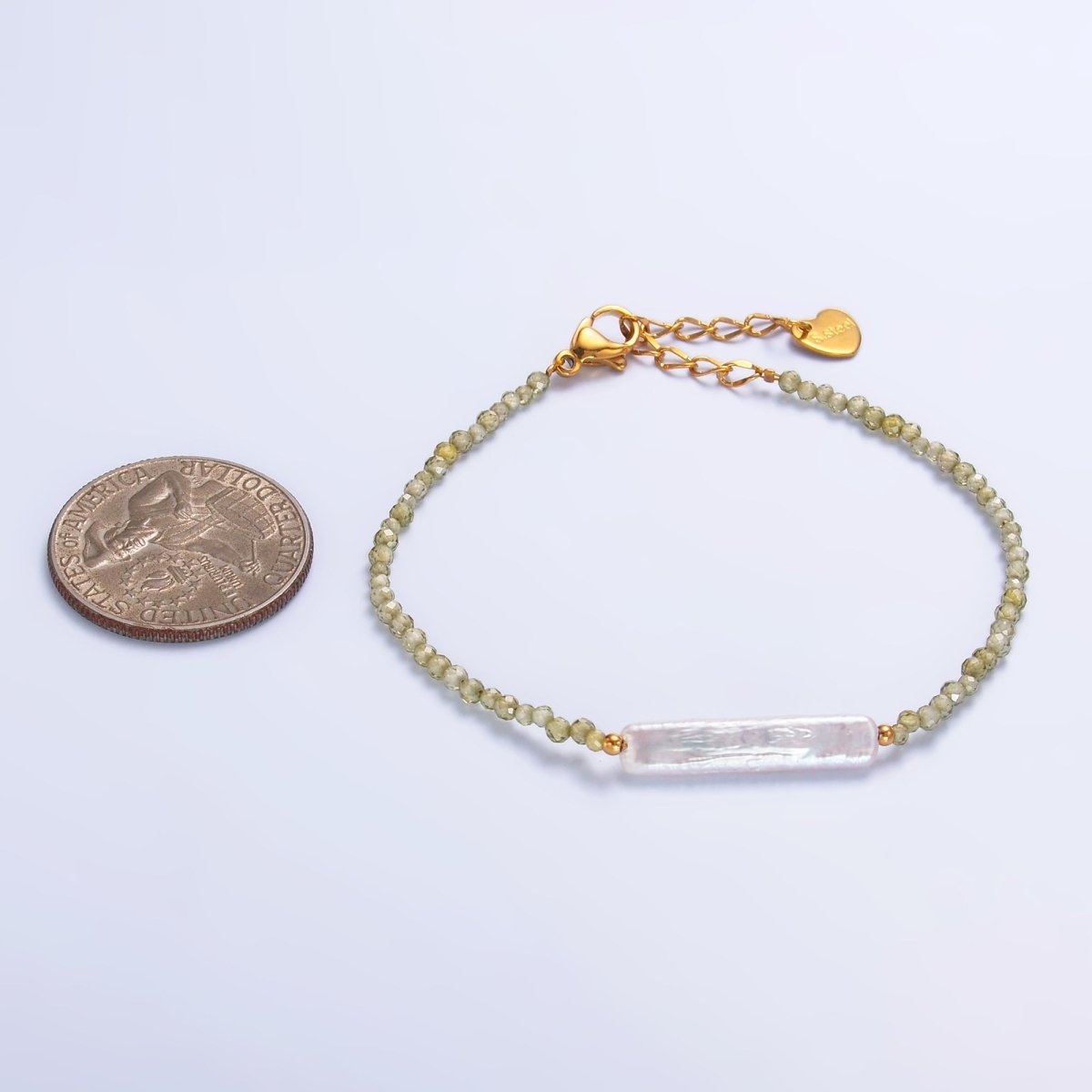 Stainless Steel Biwa Freshwater Pearl Multifaceted Crystal Gemstone 7 Inch Bracelet | WA-3131