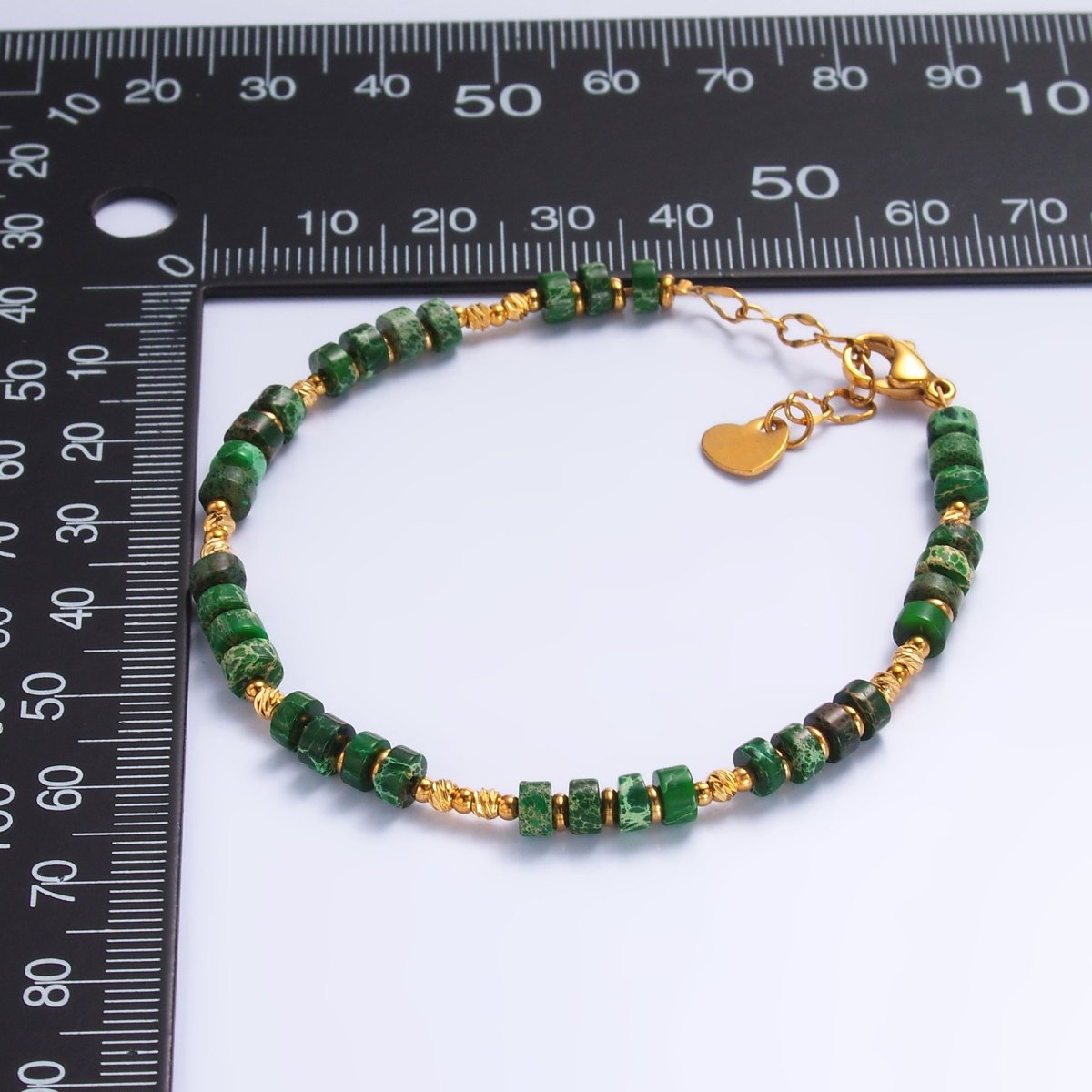 Stainless Steel Malachite Natural Gemstone Bead 7 Inch Bracelet | WA-3113