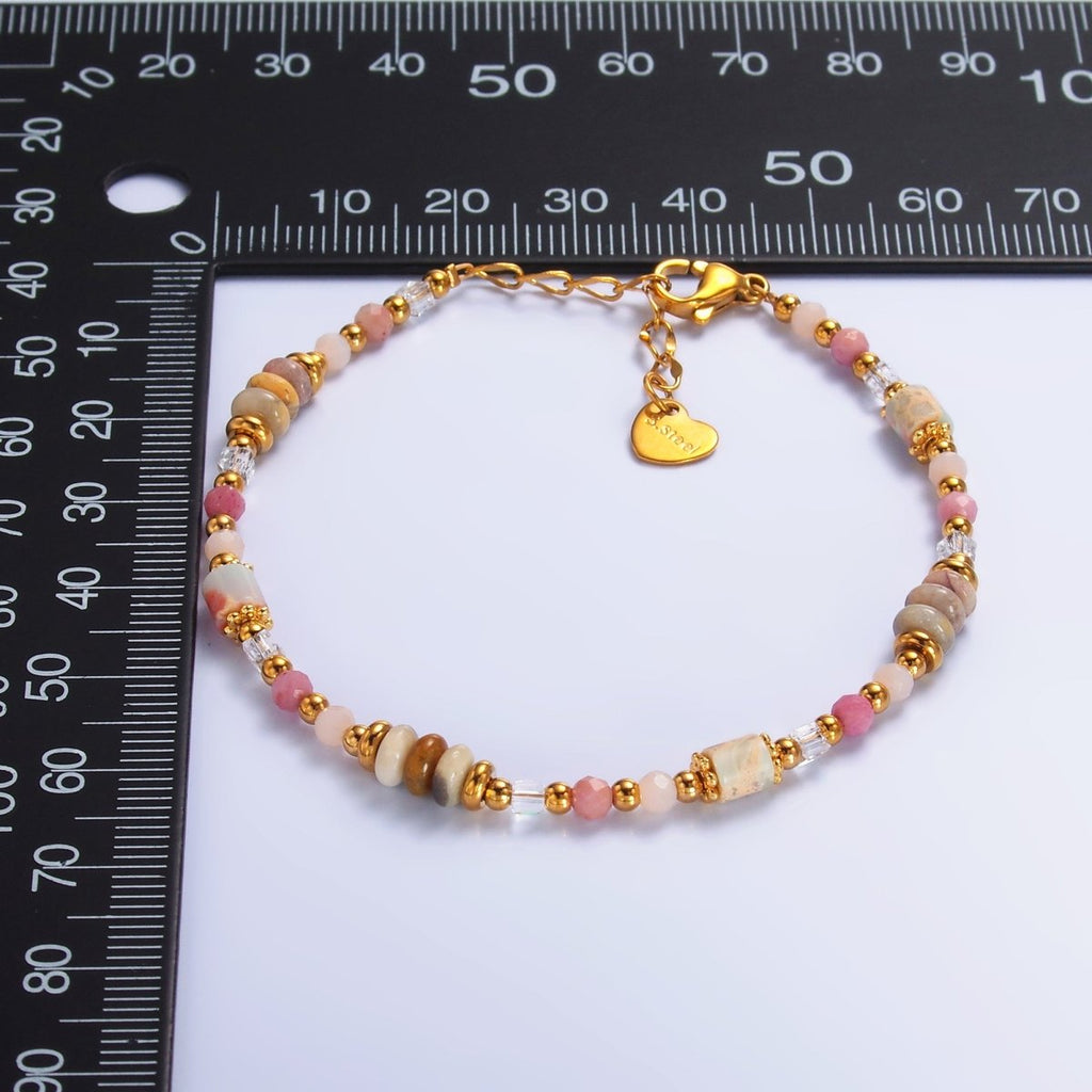 Stainless Steel 2.5mm Pink Tourmaline Rose Quartz Natural Gemstone 7 Inch Bracelet | WA-03130