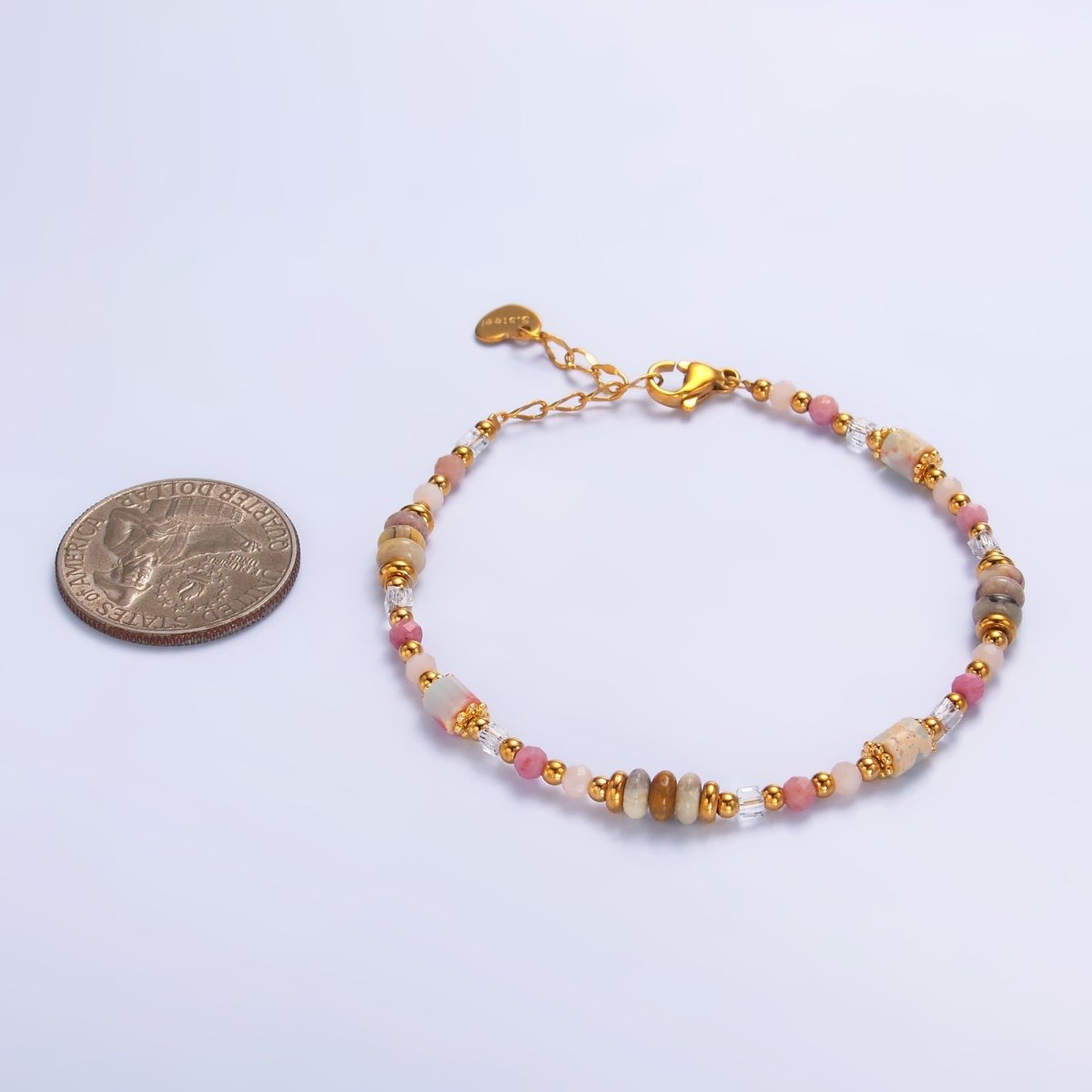 Stainless Steel 2.5mm Pink Tourmaline Rose Quartz Natural Gemstone 7 Inch Bracelet | WA-03130