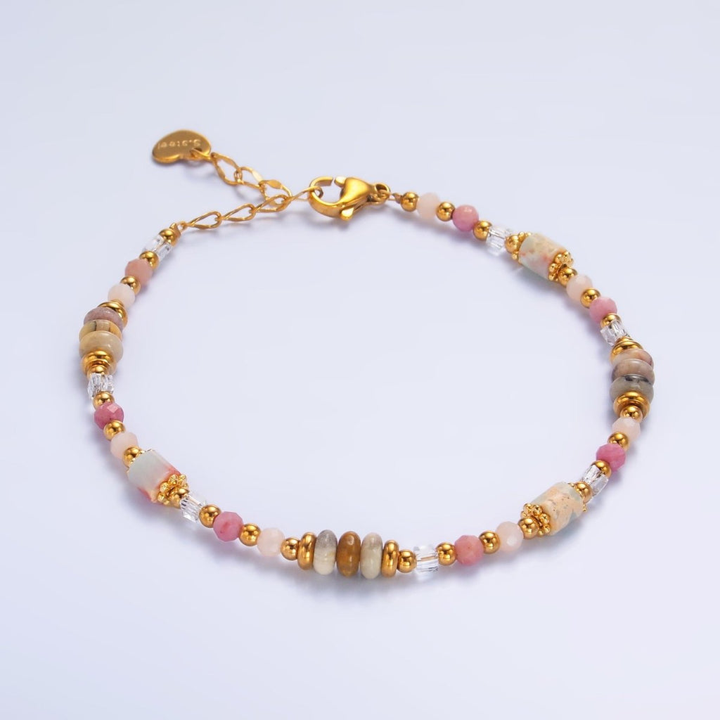 Stainless Steel 2.5mm Pink Tourmaline Rose Quartz Natural Gemstone 7 Inch Bracelet | WA-03130