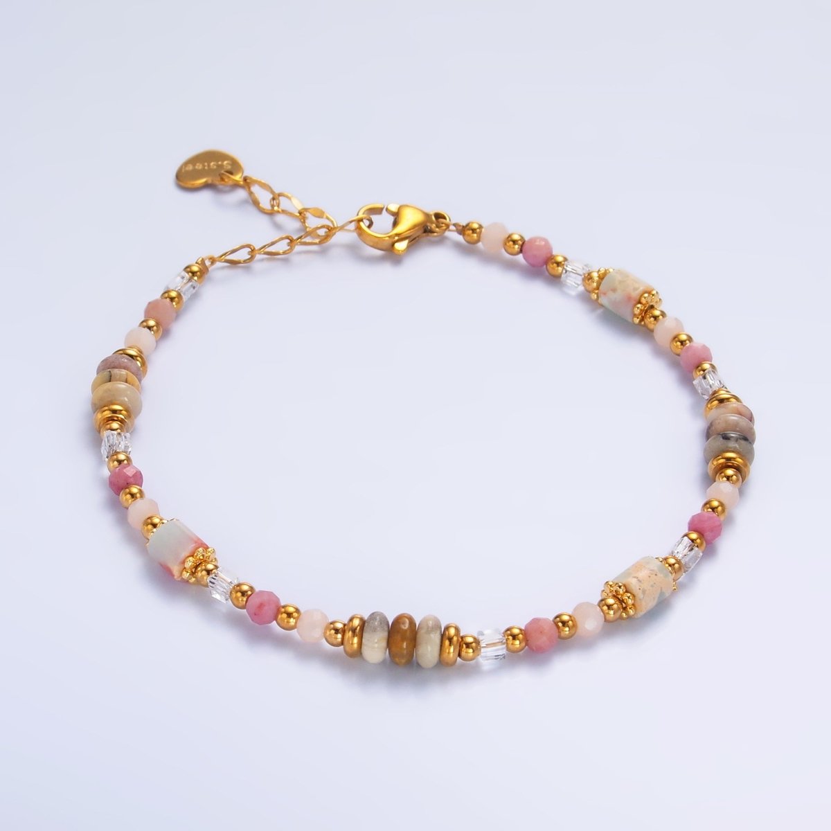 Stainless Steel 2.5mm Pink Tourmaline Rose Quartz Natural Gemstone 7 Inch Bracelet | WA-03130