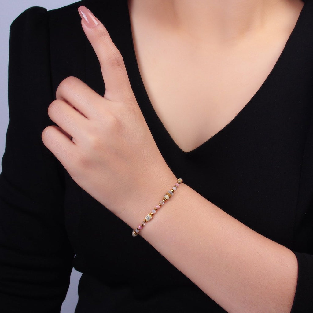 Stainless Steel 2.5mm Pink Tourmaline Rose Quartz Natural Gemstone 7 Inch Bracelet | WA-03130