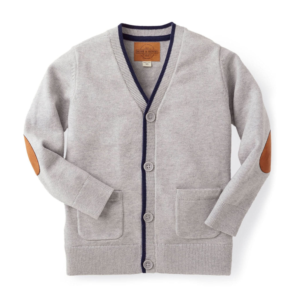 Boys’ Organic Cotton Elbow-Patch Cardigan – Gray & Navy
