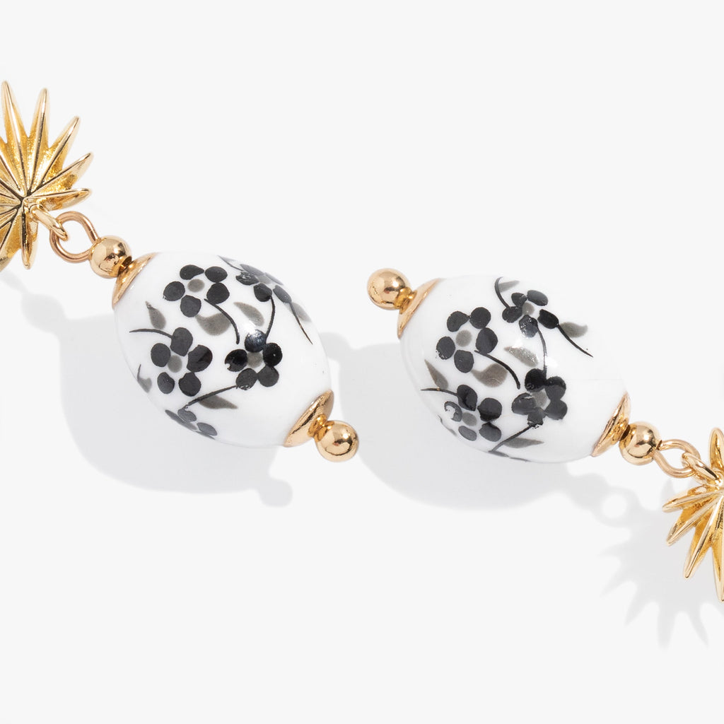 Toile and Palm Drop Earrings