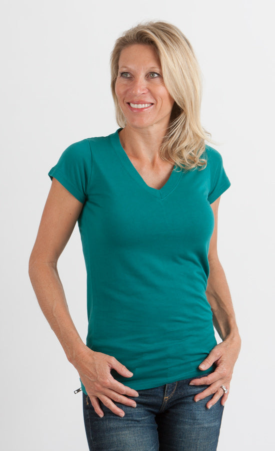 Women's Bamboo V-Neck Cap Sleeve Tee | Organic Cotton