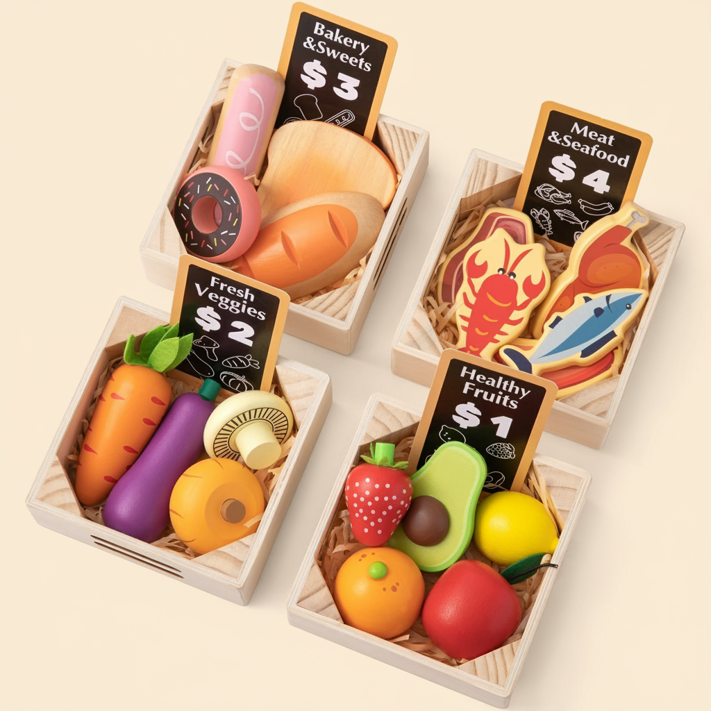 Tiny Land® Wooden Play Food & Pretend Market Set