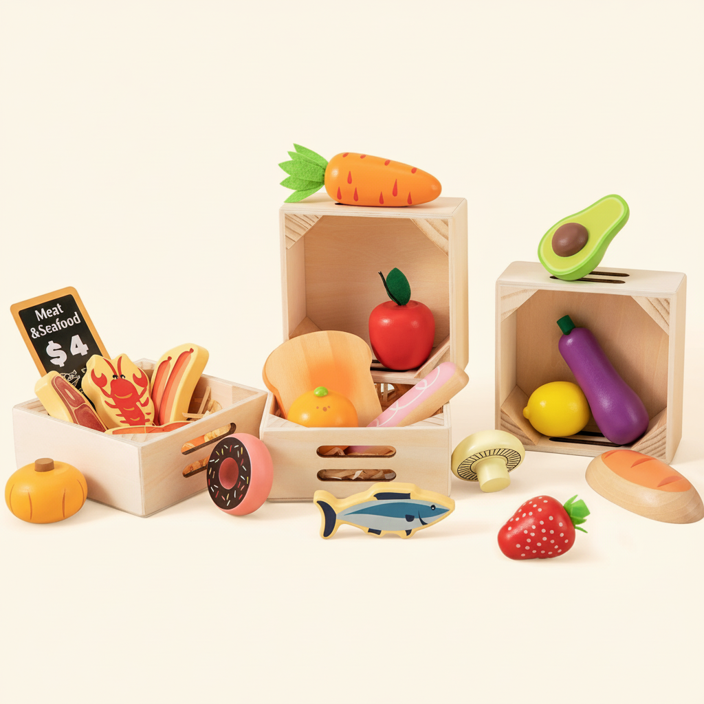 Tiny Land® Wooden Play Food & Pretend Market Set